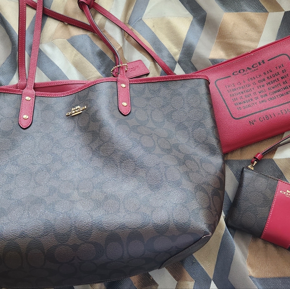 Coach Reversible Tote and matching wristlet wallet